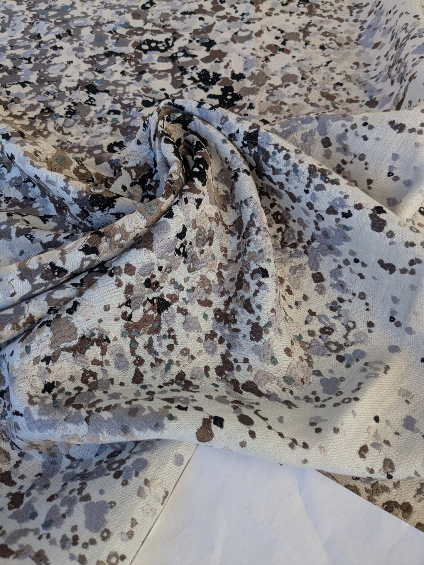 15 EV44 1.2yd x 53"w  Scalamandre Abstract Brushed Black and White Viscose Embroidery Texture