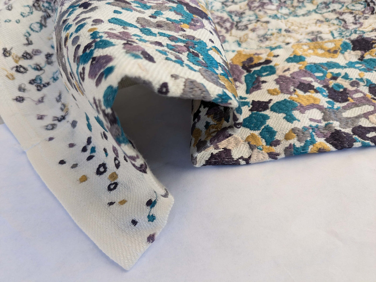 16 EV44 1.2yd x 53"w Scalamandre Abstract Brushed Blue yellow Gray and White Viscose Embroidery Texture