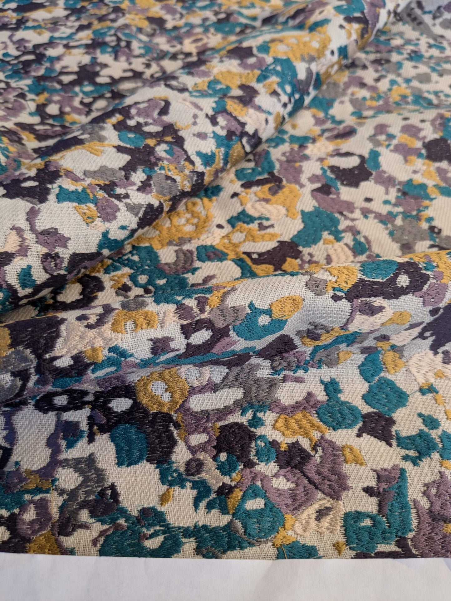 16 EV44 1.2yd x 53"w Scalamandre Abstract Brushed Blue yellow Gray and White Viscose Embroidery Texture