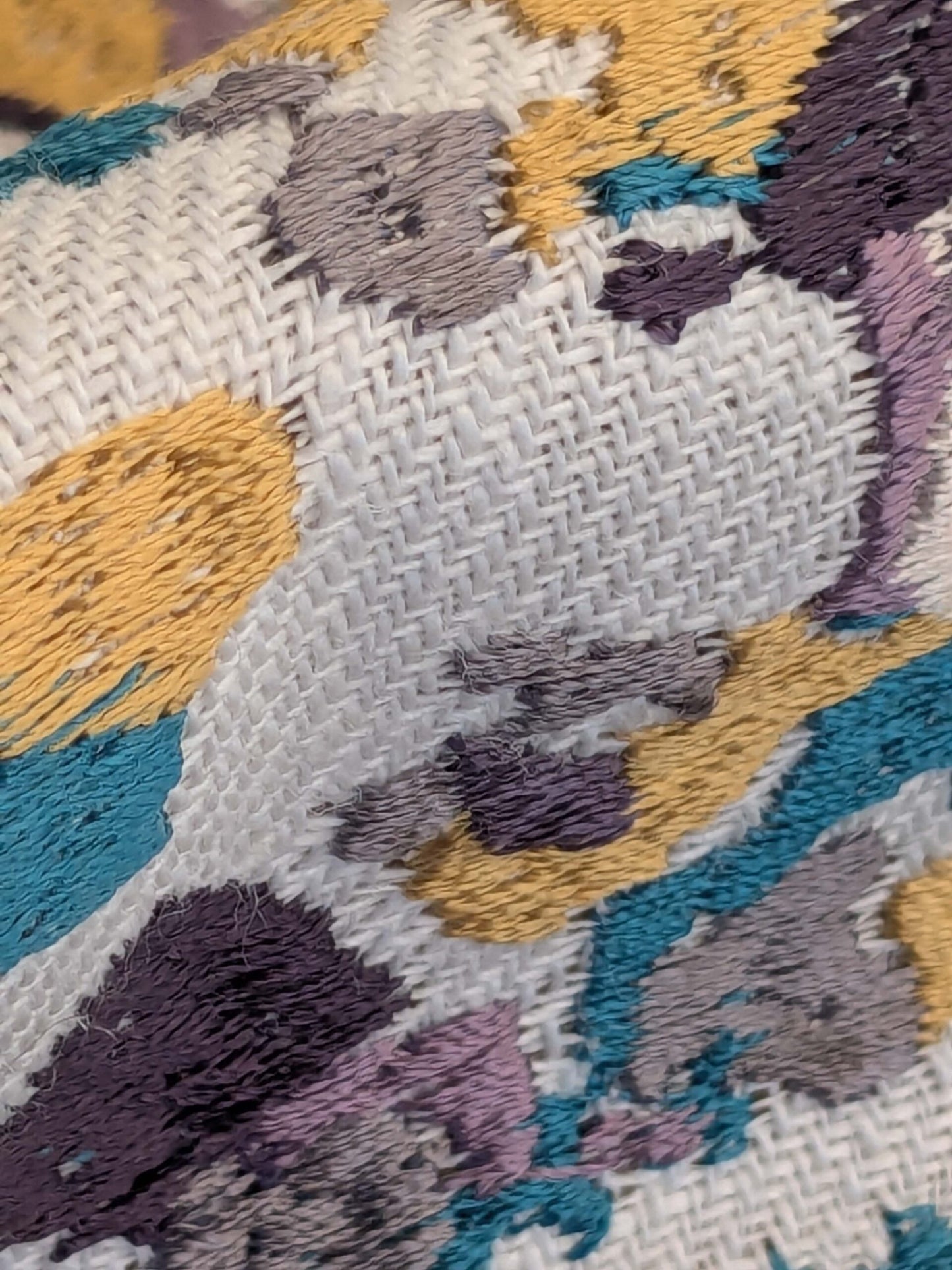 16 EV44 1.2yd x 53"w Scalamandre Abstract Brushed Blue yellow Gray and White Viscose Embroidery Texture