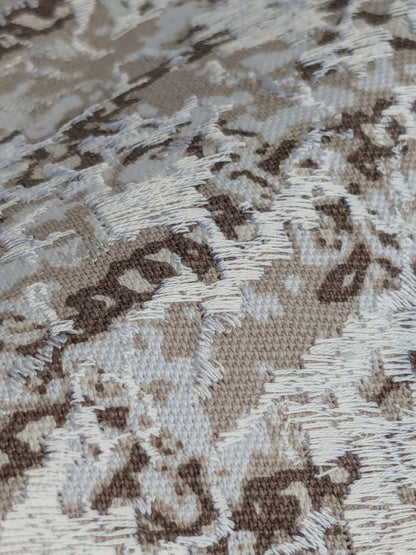 17 EV44 1.2y x 52"w Scalamandre Komodo Modern Nature Carbon Gray Beige Embroidery Print Abstract