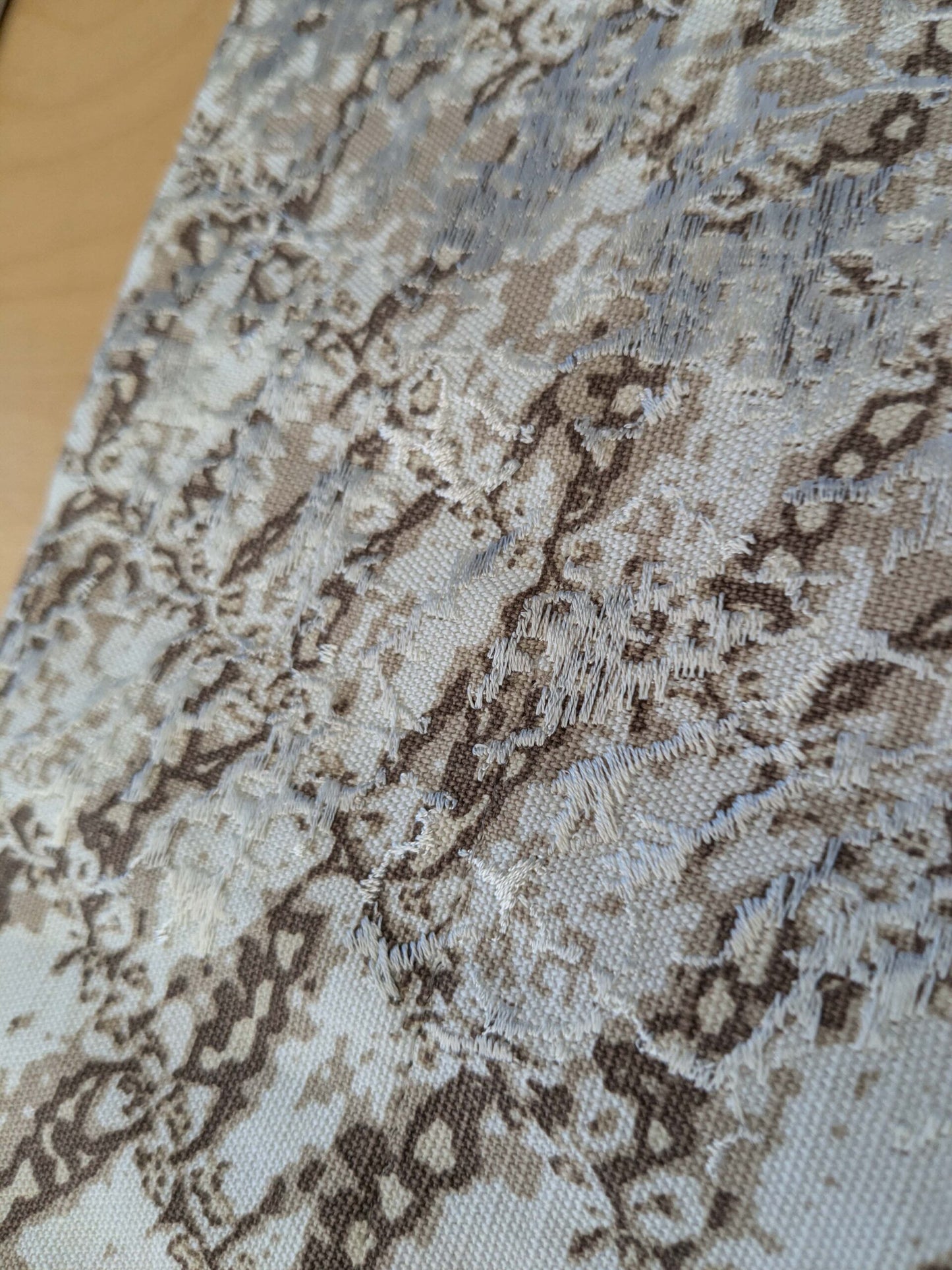 17 EV44 1.2y x 52"w Scalamandre Komodo Modern Nature Carbon Gray Beige Embroidery Print Abstract