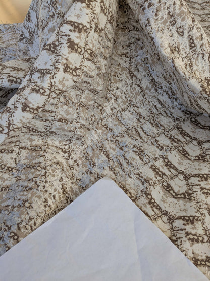 17 EV44 1.2y x 52"w Scalamandre Komodo Modern Nature Carbon Gray Beige Embroidery Print Abstract