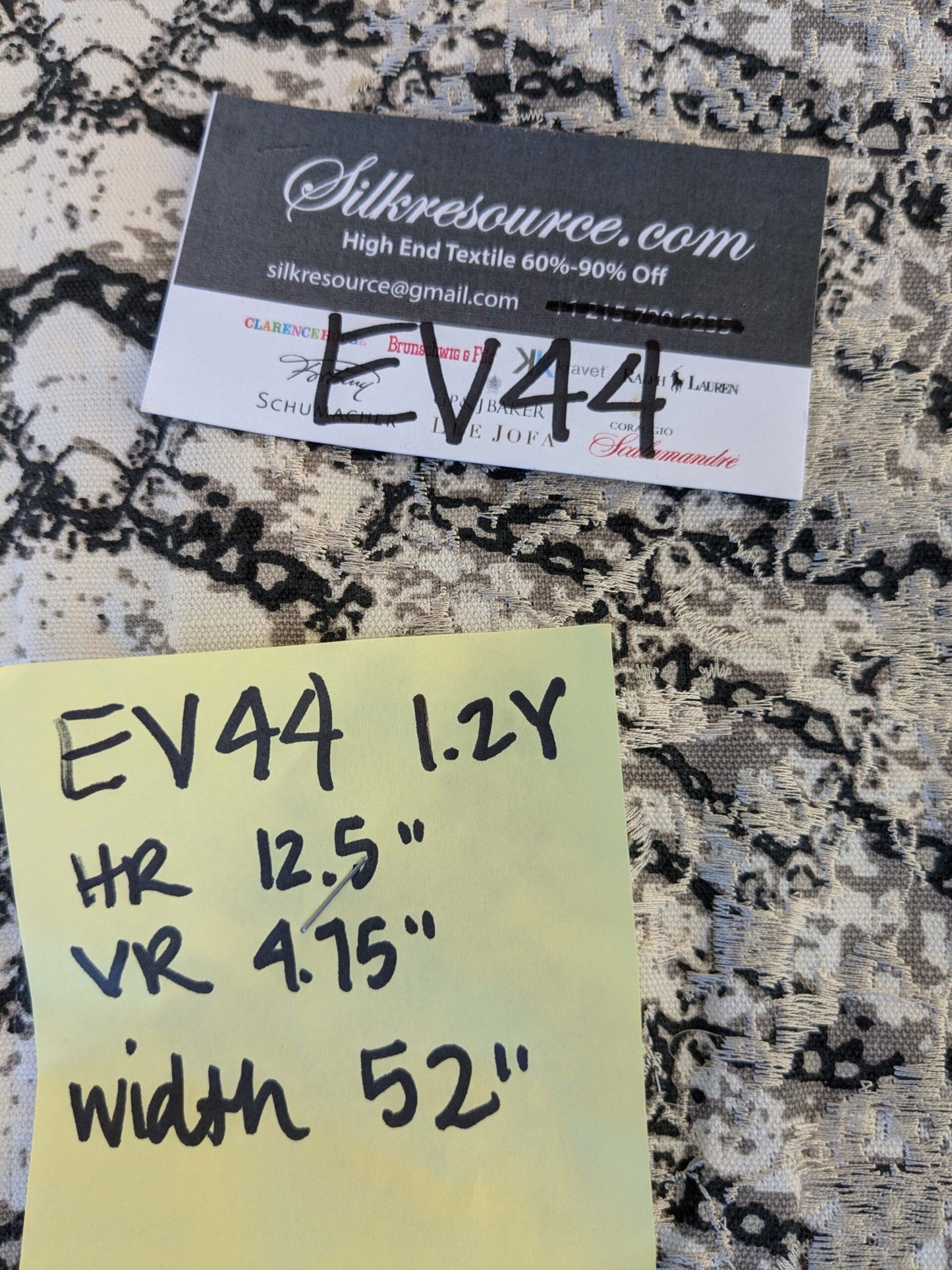 18 EV44 1.2yd Scalamandre Komodo Modern Nature Carbon Gray Black Beige Embroidery Print Abstract