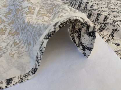 18 EV44 1.2yd Scalamandre Komodo Modern Nature Carbon Gray Black Beige Embroidery Print Abstract