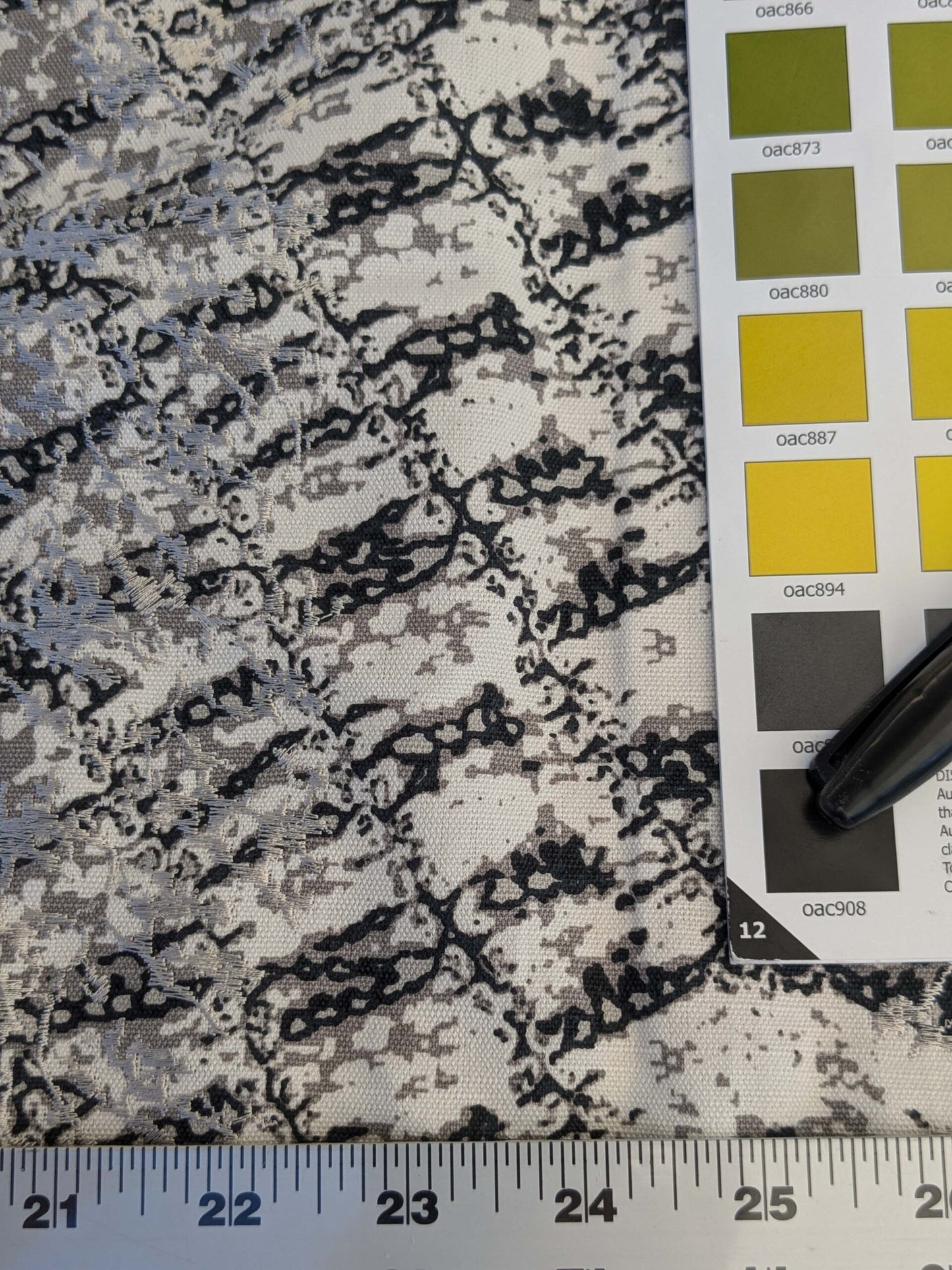 18 EV44 1.2yd Scalamandre Komodo Modern Nature Carbon Gray Black Beige Embroidery Print Abstract