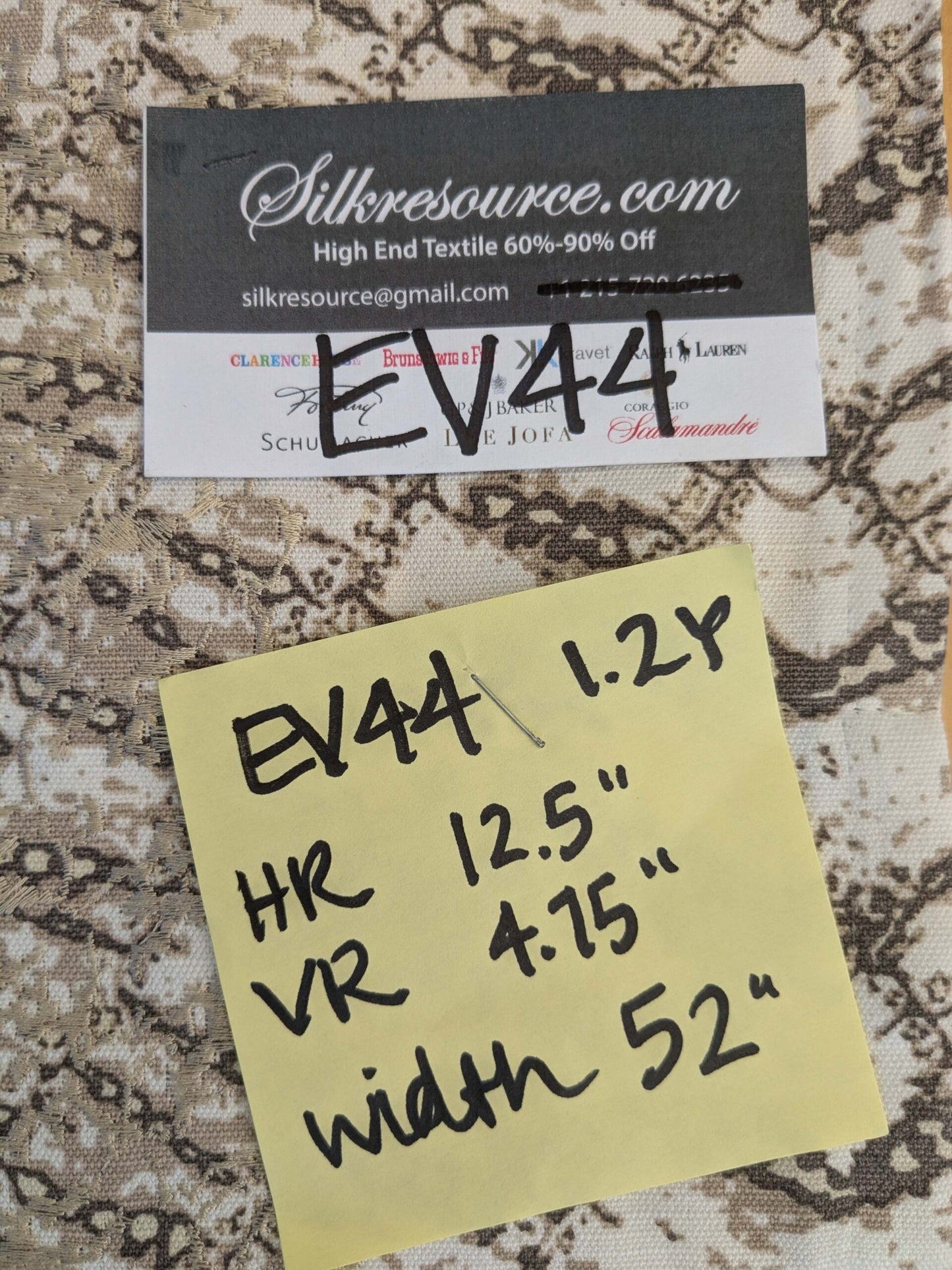 19 EV44 1.2yd x 52"w Scalamandre Komodo Modern Nature Carbon Gray Beige Embroidery Print Abstract