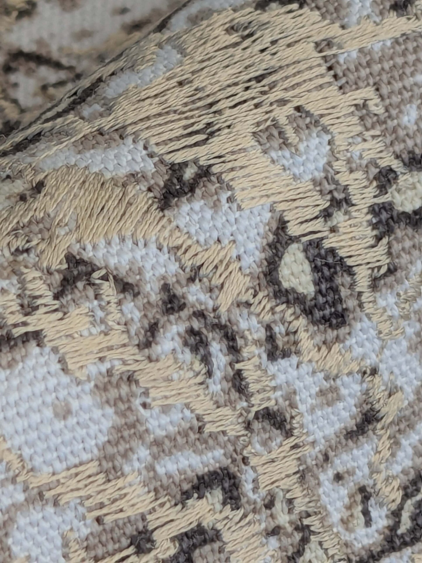 19 EV44 1.2yd x 52"w Scalamandre Komodo Modern Nature Carbon Gray Beige Embroidery Print Abstract
