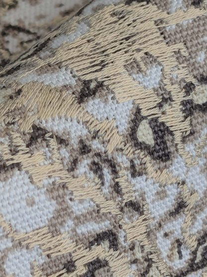 19 EV44 1.2yd x 52"w Scalamandre Komodo Modern Nature Carbon Gray Beige Embroidery Print Abstract