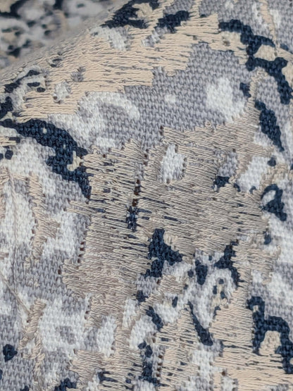 20 EV44 1.2yd x 51"w Scalamandre Komodo Modern Nature Carbon Gray Blue Beige Embroidery Print Abstract