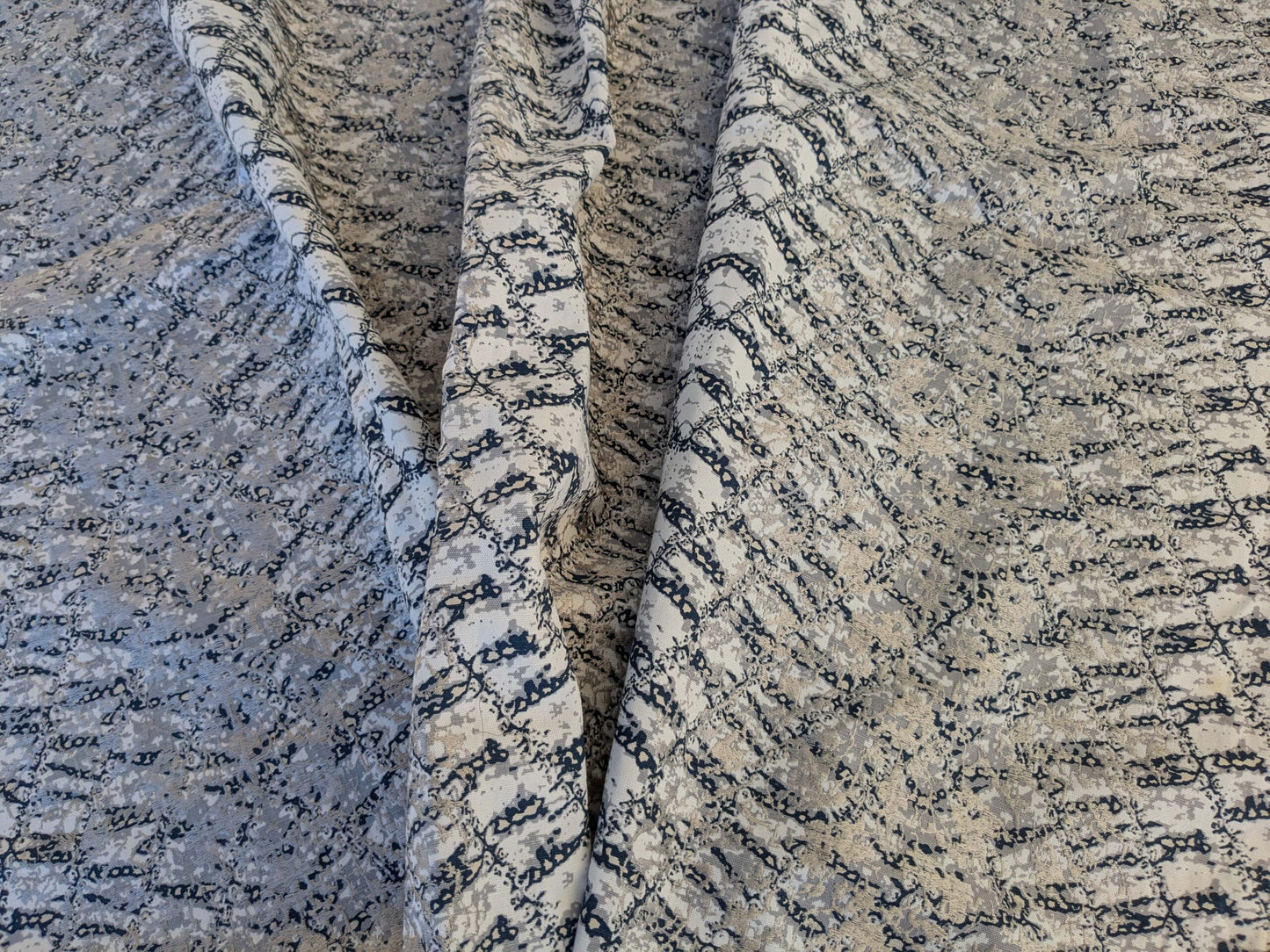 20 EV44 1.2yd x 51"w Scalamandre Komodo Modern Nature Carbon Gray Blue Beige Embroidery Print Abstract