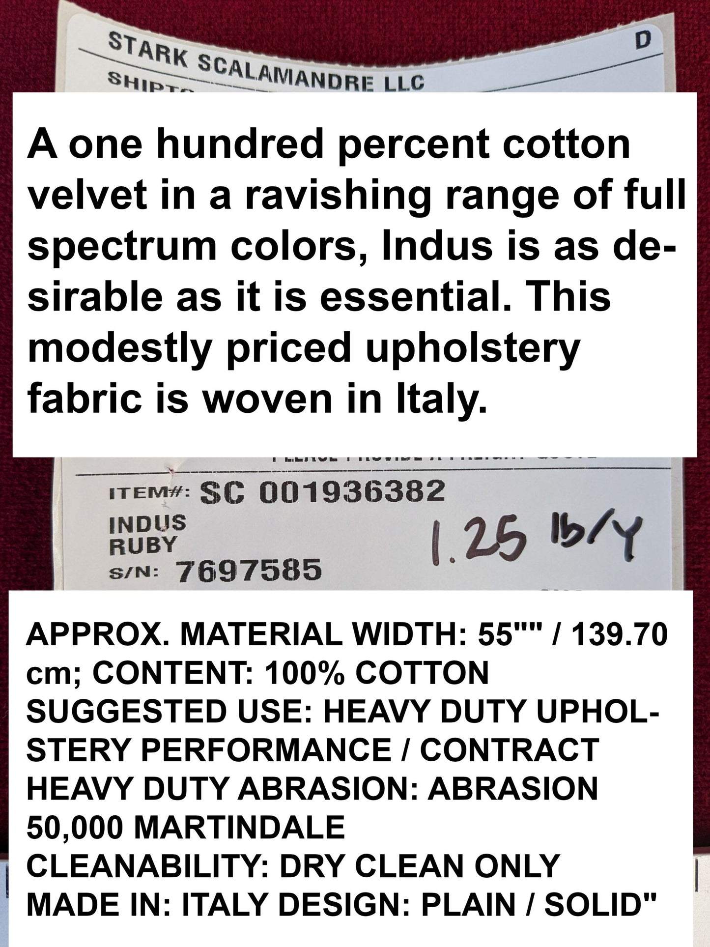 by yard Scalamandre Indus Ruby Red Plain Solid Cotton MSRP USD 240/y