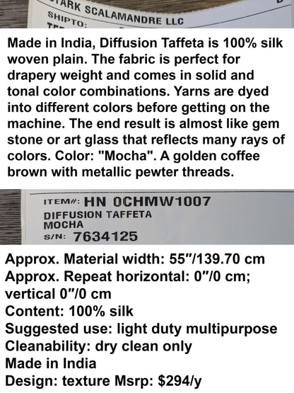by yard Scalamandre Diffusion Taffeta Mocha Brown Iridescent Silk Taffeta Texture MSRP USD294/y