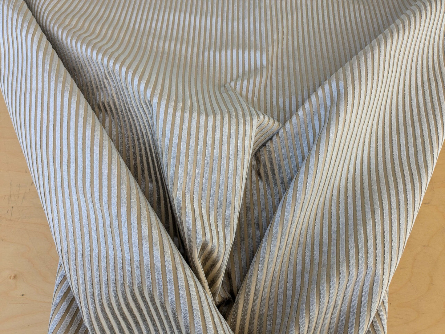 by yard Scalamandre Sofia Silk Velvet Stripe Gray and Bisque Silk Pile Light Brown MSRP USD478/y