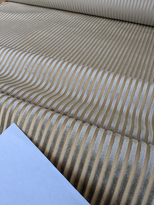 by yard Scalamandre Sofia Silk Velvet Stripe Gray and Bisque Silk Pile Light Brown MSRP USD478/y