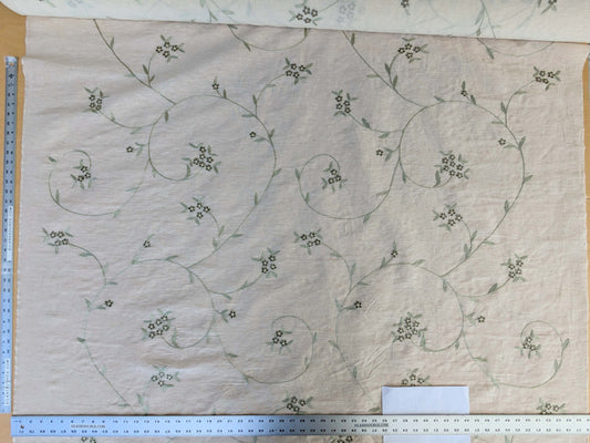 by yard Scalamandre Nirali Endive Dreamy Silk Linen Sheer with Embroidery Green on White Floral Silk Linen MSRP USD 238/y