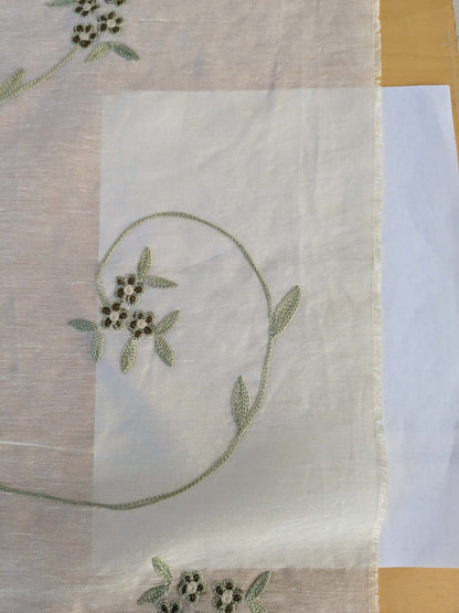 by yard Scalamandre Nirali Endive Dreamy Silk Linen Sheer with Embroidery Green on White Floral Silk Linen MSRP USD 238/y