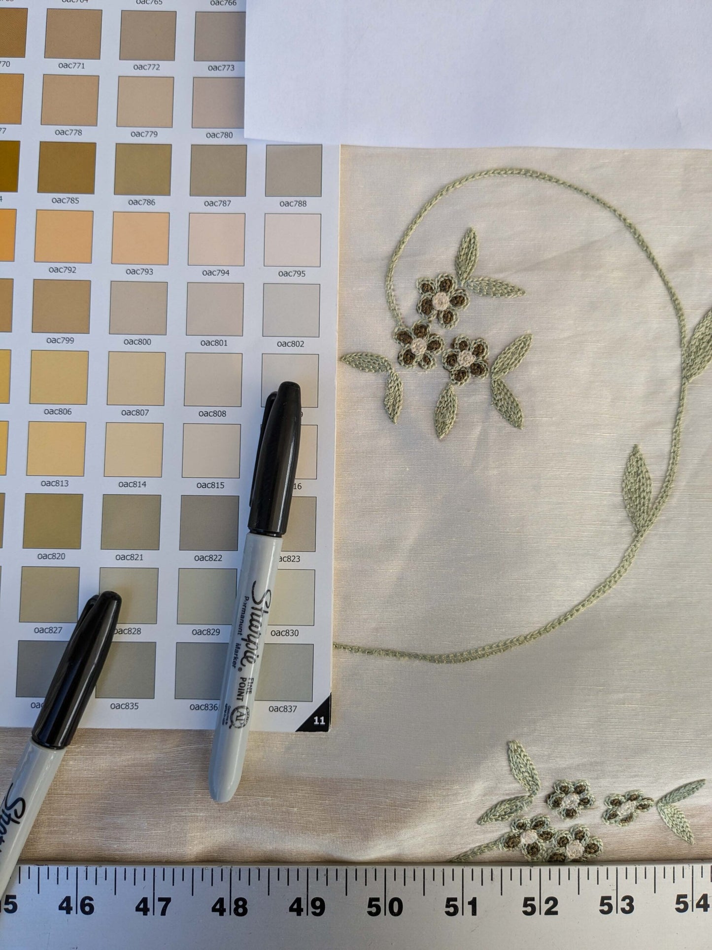 by yard Scalamandre Nirali Endive Dreamy Silk Linen Sheer with Embroidery Green on White Floral Silk Linen MSRP USD 238/y