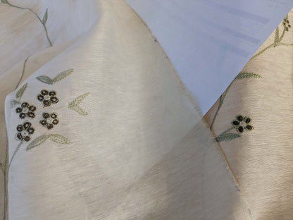 by yard Scalamandre Nirali Endive Dreamy Silk Linen Sheer with Embroidery Green on White Floral Silk Linen MSRP USD 238/y