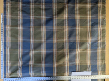 by yard Scalamandre Swan Plaid Silk Plaid Check Tartan Blue Neutral Silk Taffeta Crisp Multi MSRP USD156/y