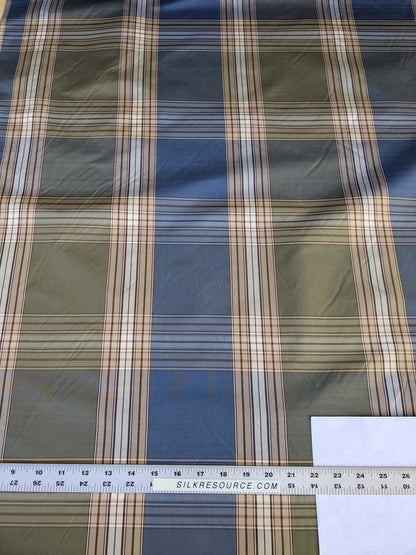 by yard Scalamandre Swan Plaid Silk Plaid Check Tartan Blue Neutral Silk Taffeta Crisp Multi MSRP USD156/y