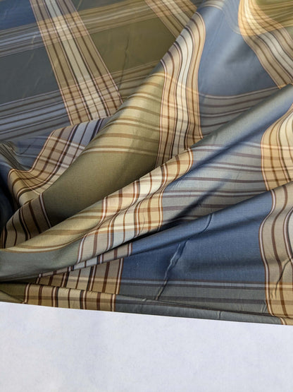 by yard Scalamandre Swan Plaid Silk Plaid Check Tartan Blue Neutral Silk Taffeta Crisp Multi MSRP USD156/y