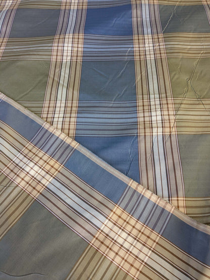by yard Scalamandre Swan Plaid Silk Plaid Check Tartan Blue Neutral Silk Taffeta Crisp Multi MSRP USD156/y