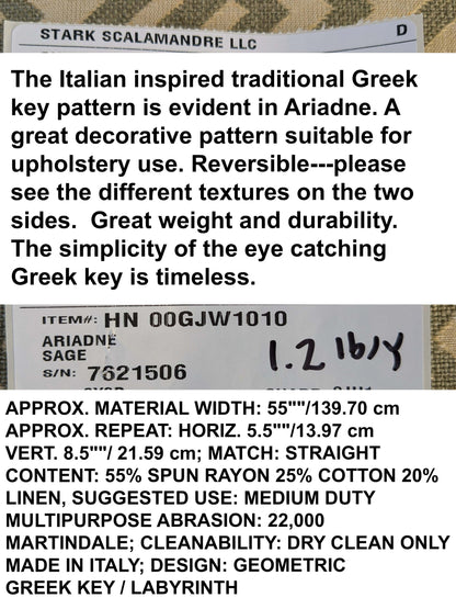 by yard Scalamandre Ariadne Sage Greek Key Italian Jacquard Woven MSRP USD 160/y