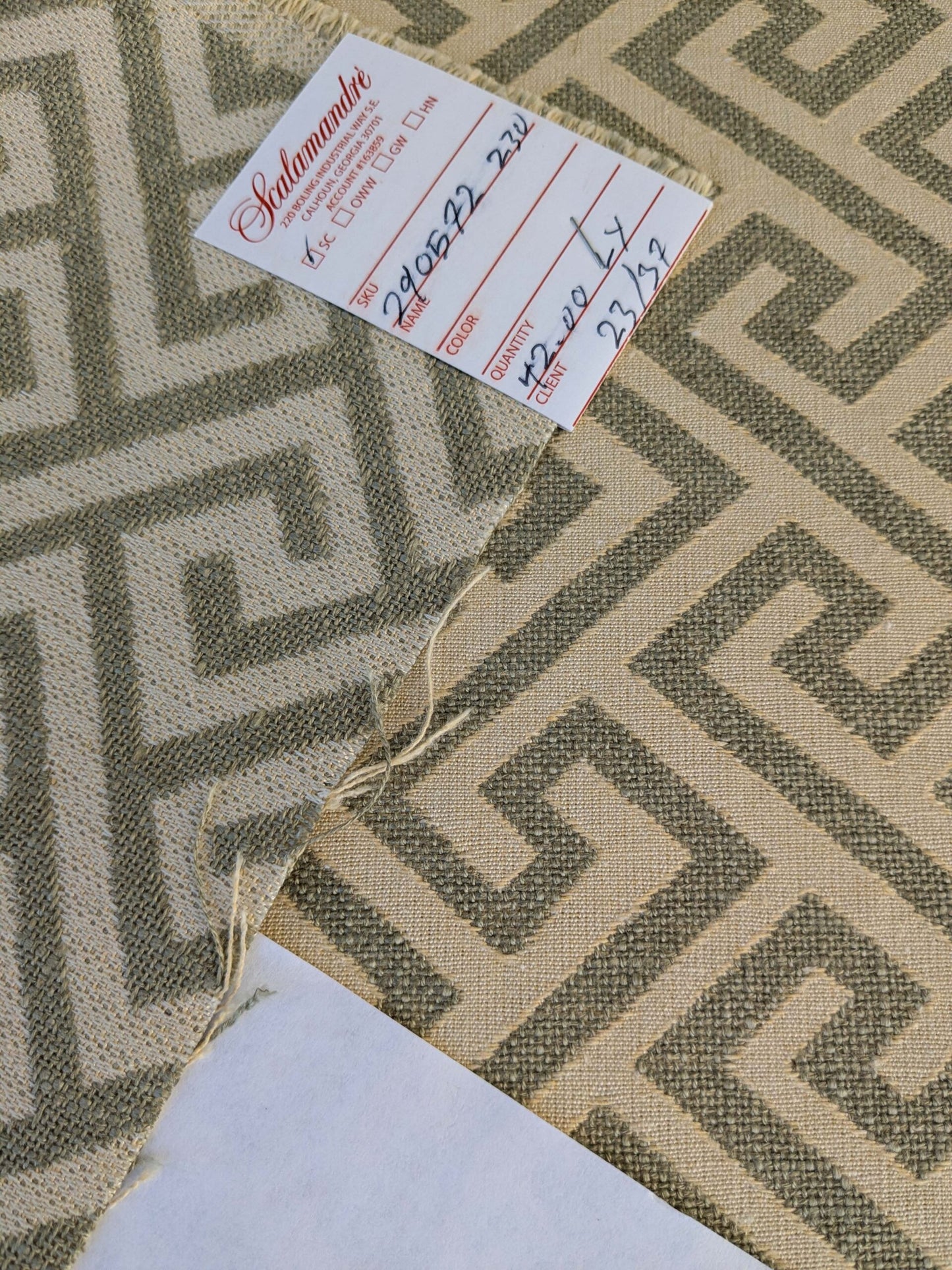 by yard Scalamandre Ariadne Sage Greek Key Italian Jacquard Woven MSRP USD 160/y