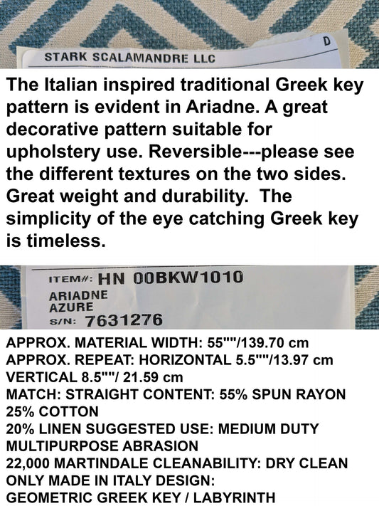 by yard Scalamandre Ariadne Azure Blue Beige Greek Key Italian Jacquard Woven MSRP USD 160/y
