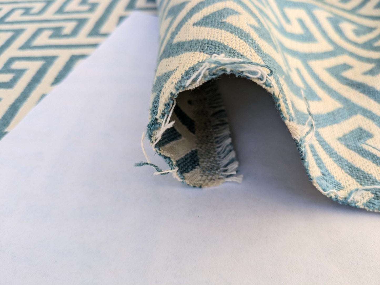 by yard Scalamandre Ariadne Azure Blue Beige Greek Key Italian Jacquard Woven MSRP USD 160/y