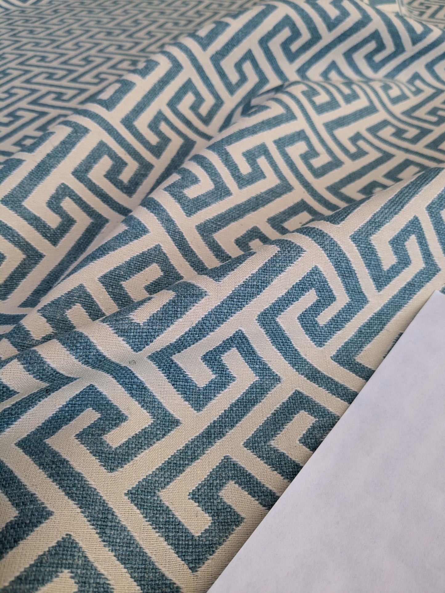 by yard Scalamandre Ariadne Azure Blue Beige Greek Key Italian Jacquard Woven MSRP USD 160/y