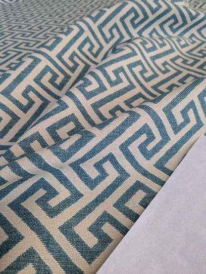 by yard Scalamandre Ariadne Azure Blue Beige Greek Key Italian Jacquard Woven MSRP USD 160/y