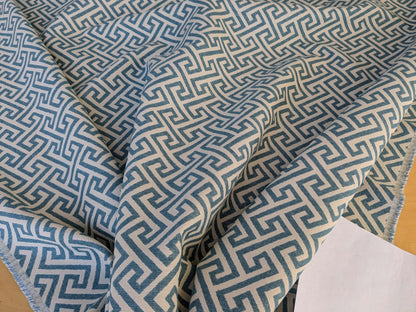 by yard Scalamandre Ariadne Azure Blue Beige Greek Key Italian Jacquard Woven MSRP USD 160/y