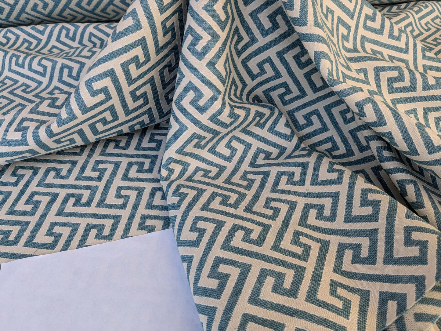 by yard Scalamandre Ariadne Azure Blue Beige Greek Key Italian Jacquard Woven MSRP USD 160/y