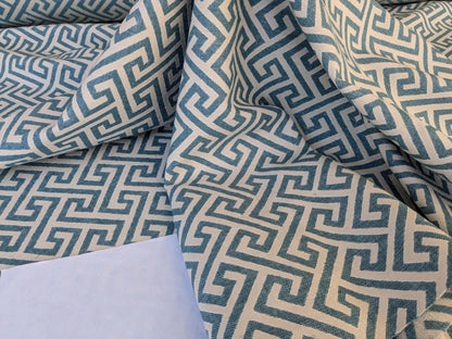 by yard Scalamandre Ariadne Azure Blue Beige Greek Key Italian Jacquard Woven MSRP USD 160/y