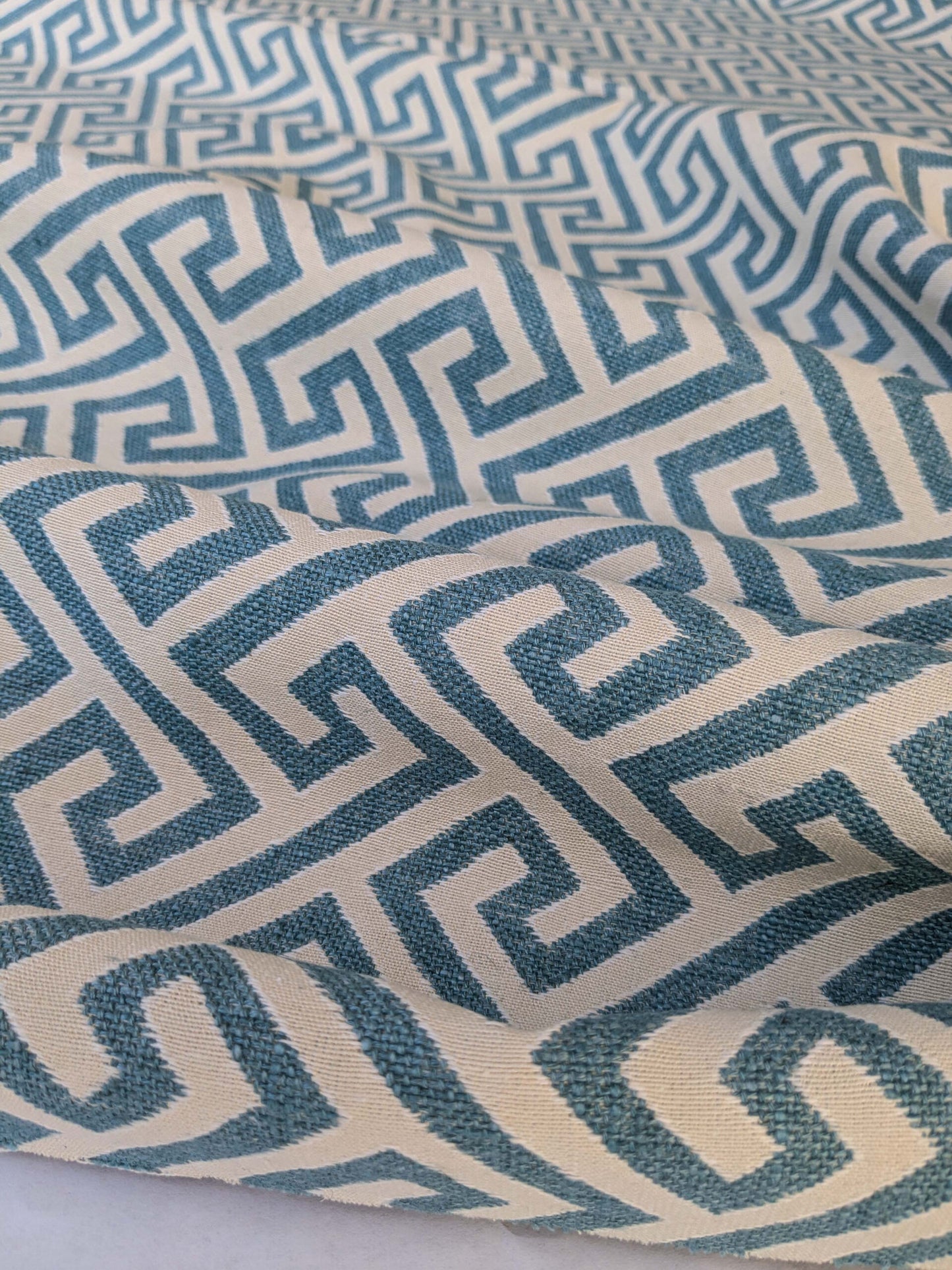 by yard Scalamandre Ariadne Azure Blue Beige Greek Key Italian Jacquard Woven MSRP USD 160/y