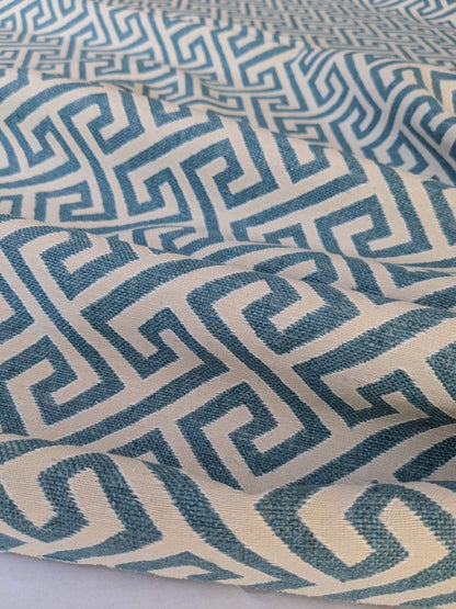 by yard Scalamandre Ariadne Azure Blue Beige Greek Key Italian Jacquard Woven MSRP USD 160/y