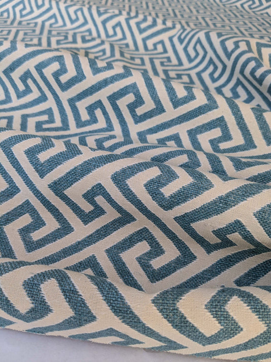 by yard Scalamandre Ariadne Azure Blue Beige Greek Key Italian Jacquard Woven MSRP USD 160/y