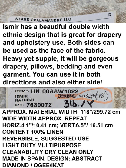 by yard Scalamandre Ismir Natural Cream White Linen Print Orgee Diamond Double Width from Spain MARP USD364/y