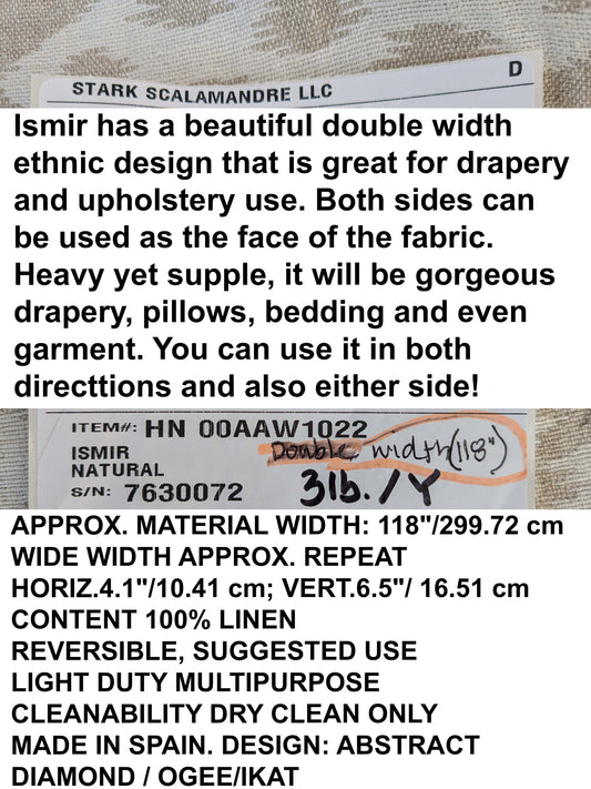 by yard Scalamandre Ismir Natural Cream White Linen Print Orgee Diamond Double Width from Spain MARP USD364/y