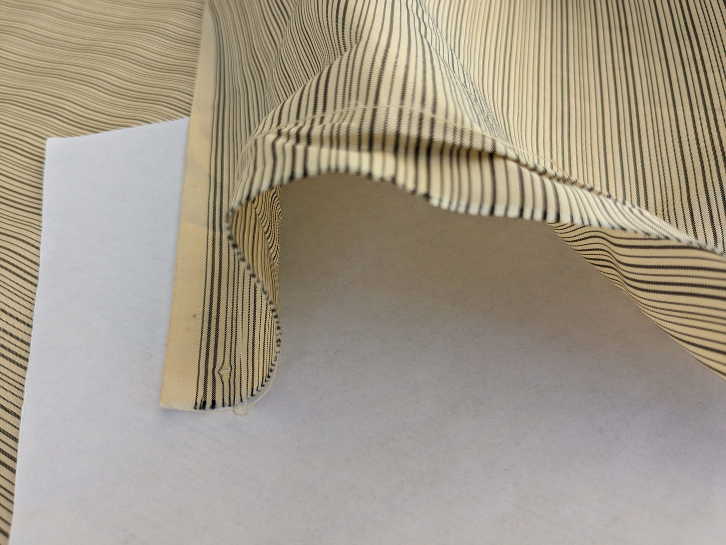 by yard Scalamandre Astley Silk Strie Cream Charcoal Beige Dark Gray White Pin Stripe Small Scale MSRP USD350+/yard