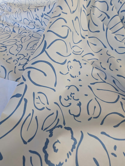 by yard Scalamandre Brooks Delphinium on White Modern Art Floral Print Cotton MSRP USD 180/y