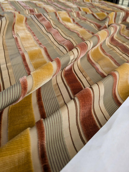 by yard Scalamandre Giacomo Silk Velvet Stripe Rose Yellow Decadent Silk Pile MSRP USD500/y
