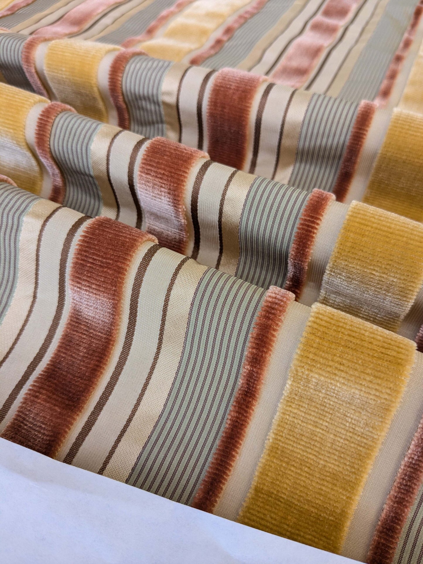 by yard Scalamandre Giacomo Silk Velvet Stripe Rose Yellow Decadent Silk Pile MSRP USD500/y