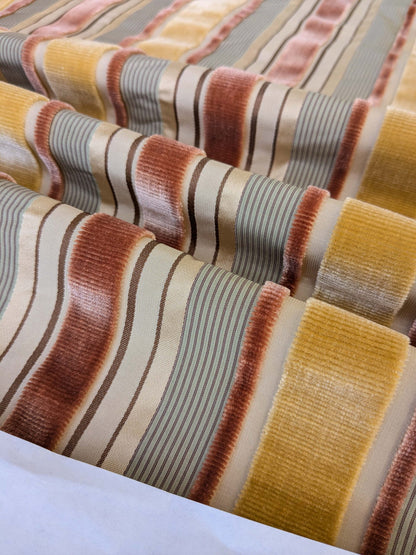 by yard Scalamandre Giacomo Silk Velvet Stripe Rose Yellow Decadent Silk Pile MSRP USD500/y