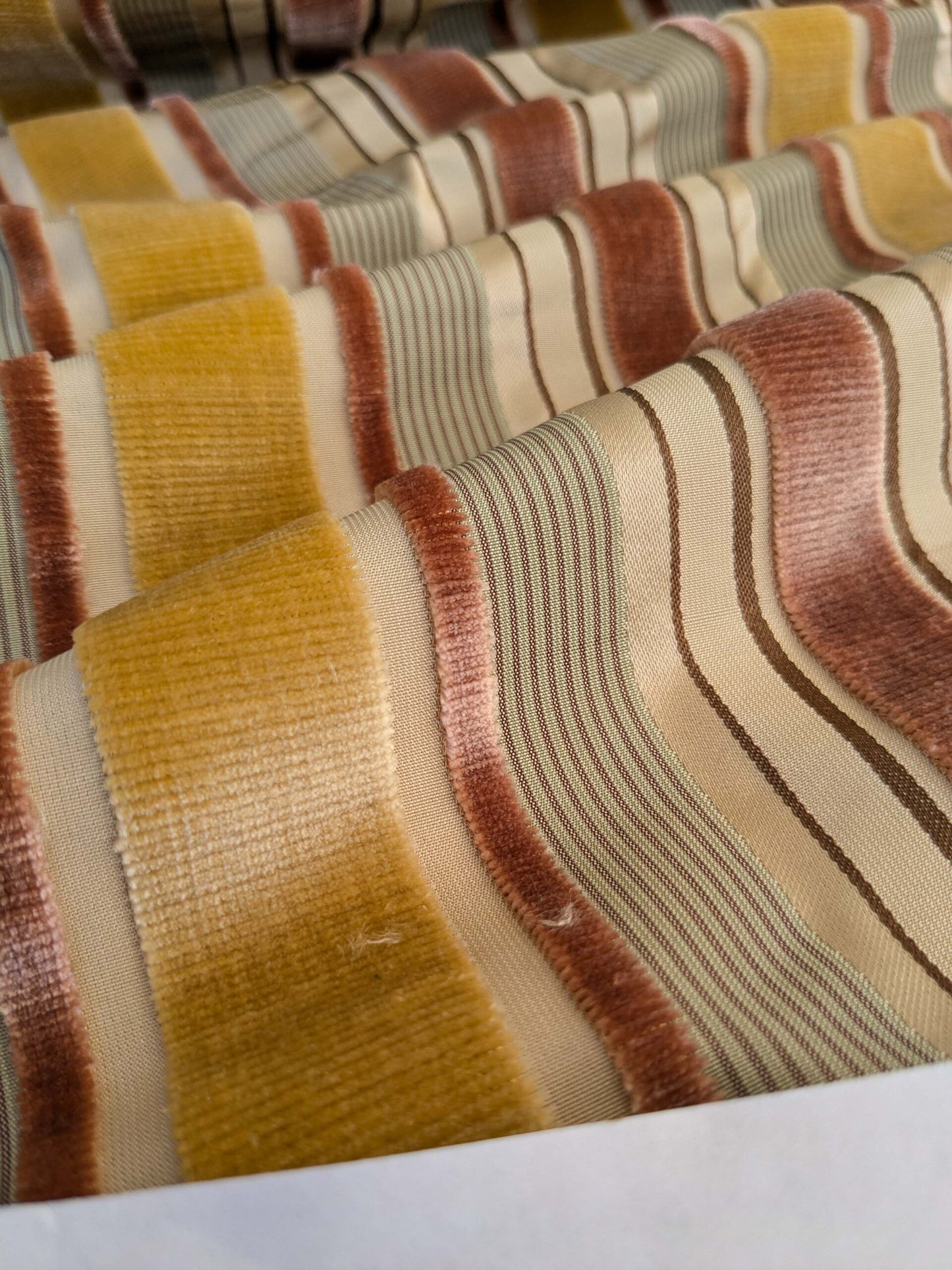 by yard Scalamandre Giacomo Silk Velvet Stripe Rose Yellow Decadent Silk Pile MSRP USD500/y