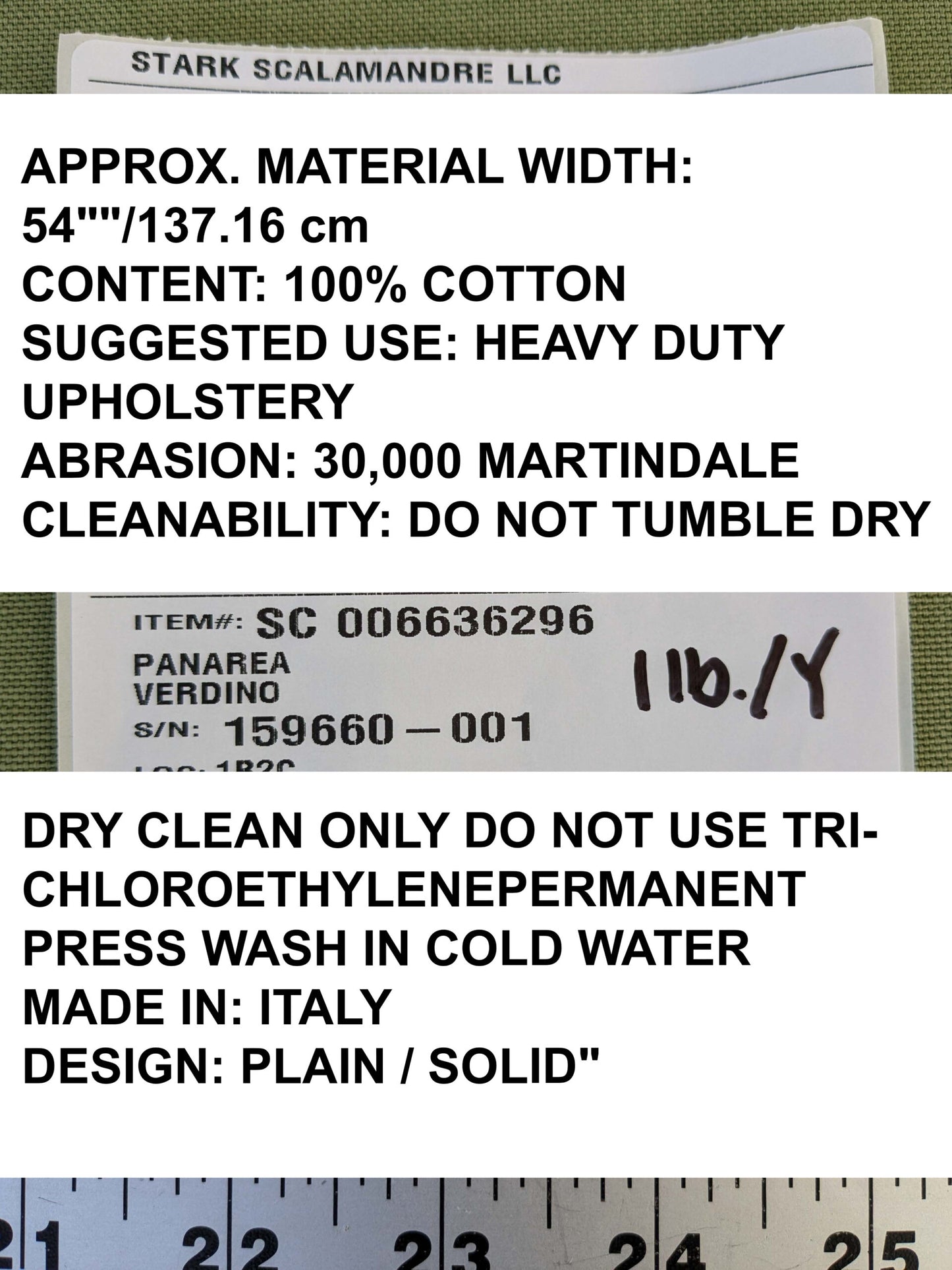 by yard Scalamandre Panarea Verdino Green Cotton Canvas Heavy Duty Plain Solid MSRP USD 58/Yard