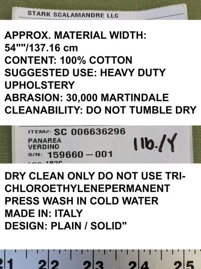 by yard Scalamandre Panarea Verdino Green Cotton Canvas Heavy Duty Plain Solid MSRP USD 58/Yard
