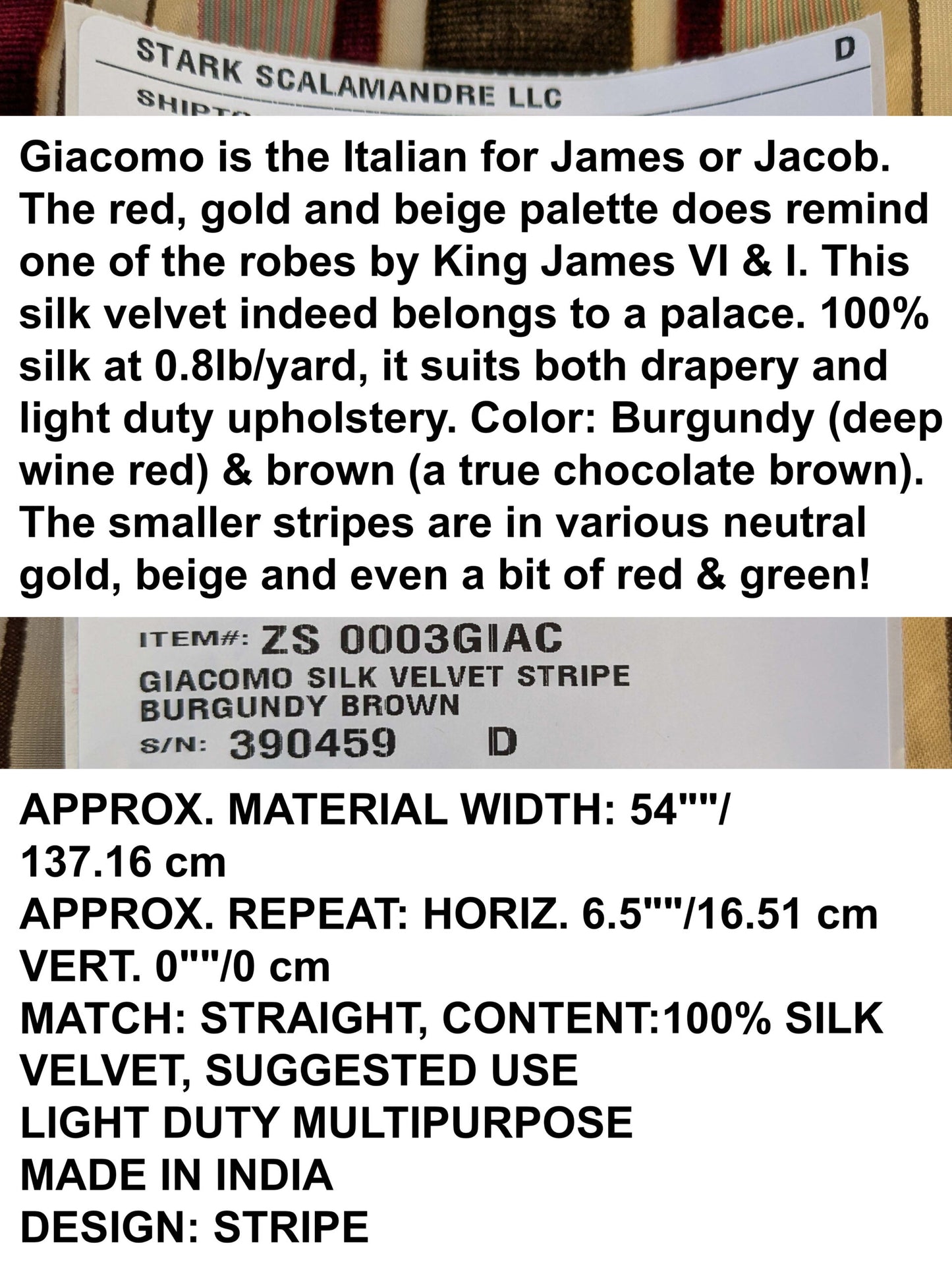 by yard Scalamandre Giacomo Silk Velvet Stripe Burgundy Brown Decadent Silk Pile MSRP USD500/y